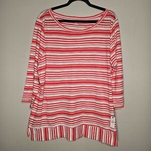 Talbots Womens Top Size 2X Red White Striped Coastal Beachy Nautical Lightweight